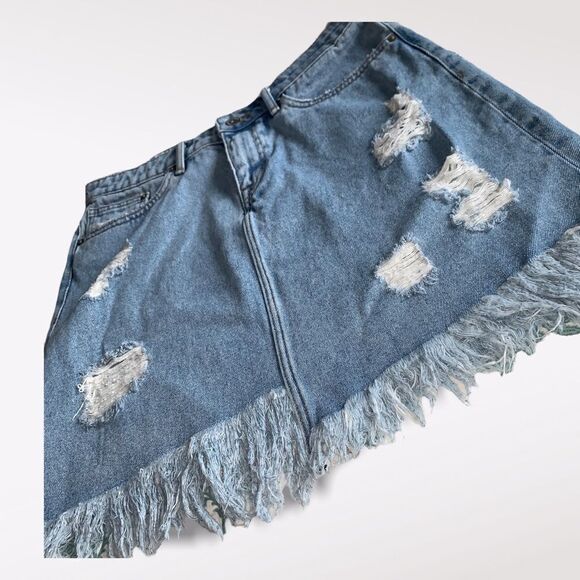 Jean Skirt Cult of Individuality Distressed Raw Hem Sz 30 - Picture 6 of 11